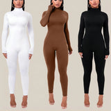 Getadme-Black Turtleneck Romper Long Sleeve Sexy Bodycon Jumpsuit Hot Outfit Fall Winter Streetwear Party Overalls Velvet Yo-ga Onesie