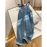 MEXZT Jumpsuits Women Streetwear Denim Overalls Vintage Loose Casual Wide Leg Pants High Waist Strap Straight Jeans Trousers New