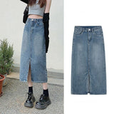 Getadme Open Half Denim Skirt Women Summer New Y2k High Waist Long Skirt Female Package Hip Skirt Jean Skirts Long Tyle Harajuku