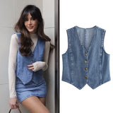 Getadme-Fashion Summer Denim Women's Vest Female Chic V-Neck Single-breasted Sleeveless Vests For Women Casual Vest Tops