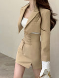 Getadme-2 Piece Dress Set Women Casual Y2k Crop Tops Elegant Jacket Coats + Mini Skirts Korean Fashion Suits Autumn Blazers Dress