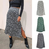 Vintage Leopard Print Long Skirts Women High Waist Midi Skirt Bow Tie 2022 Summer Sexy Split Wrap Skirt Ladies Green Beach