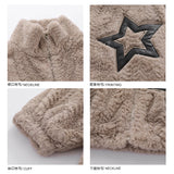 Brown Black American Vintage Star Embroidered Lamb Fleece Coat Women's Fashion Brand Lazy Couple Cotton Coat