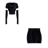 Getadme-Faux Fur 2 Piece Dress Set Women Casual Y2k Crop Tops + Mini Skirt Female Spring Elegant Knitted Suit Korea Fashion Bodycon