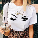 T Shirt Ladies Korean Fashion Summer Short Sleeve Cartoon Casual Female Clothes O-neck Tshirts Tops Eyelash Vintage Clothes