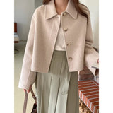 Getadme Autumn Korean Style Single Breasted Winter Turn Down Collar Jacket For Women Office Lady Outerwear Chic Fashion Luxury Coat