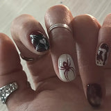 Red Spider Printed False Nail for Halloween Nail Art Decor Supplies for Girl Gifts Short Round Red Cool y2k Style Fake Nail Tips