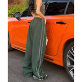 Getadme -Y2k Women Cargo Pants Parachute Pants Korean Harajuku Sweatpants Blue Wide Leg Trousers Loose Low Waist Oversized Jogger