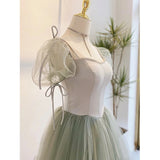 New Light Green Evening Dress Vintage Puff Sleeve Princess Robe De Soiree Simple Elegant Floor-length Ever Pretty Vestidos