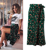 Vintage Leopard Print Long Skirts Women High Waist Midi Skirt Bow Tie 2022 Summer Sexy Split Wrap Skirt Ladies Green Beach