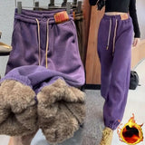 Winter Lambwool Lined Sweatpants Women Casual Thicken Warm Jogger Harem Pants Plush Velvet High Waist Pantalones Spodnie