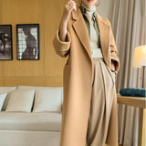 Getadme-Double-Sided Cashmere Coat For Women In Autumn And Winter , New High-End Lapel Belt, Loose And Long Knee Length Wool Woolen