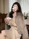 Winter Elegant Knitted Suits Women Casual Korean Fashion 2 Piece Dress Set Office Lady Y2k Clothing Cardigan Sweaters Chic