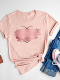 Watercolor Love Heart Sweet Fashion Short Sleeve Print T Shirt Tee Basic Clothing Summer Top Graphic T-shirt Women Clothes