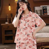 Pajama Sets Women's Summer Short-sleeved Shorts Cardigan Thin Section Loose Print Pocket Set Grid Casual Button Homewear Suit