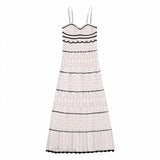 Summer New Women's Beach Style Knitted Slim Fit Slim Strap Long Dress Solid Color Knitted Hollow Elegant Tight Dress