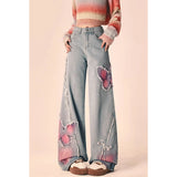 Getadme-Blue Women Jeans High Street Vintage Straight Pants Streetwear Y2K Embroidery American Fashion Female Wide Leg Denim Trouser