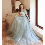 New Light Green Evening Dress Vintage Puff Sleeve Princess Robe De Soiree Simple Elegant Floor-length Ever Pretty Vestidos