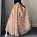 Getadme-Fairy Heavy Industry Net Yarn Cake Skirt Women's Spring Summer Long Ankle Design Sense Niche Figure Wide Hem Long Skirts Woman