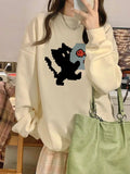 HOUZHOU Kawaii Y2K Grey Crewneck Sweatshirts Women Japanese 2000s Style Cute Long Sleeve Hoodies Harajuku Cotton Tops Winter