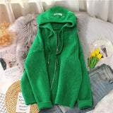 New 2023 Fashion Korean Cardigan Sweater Jacket Women Hooded Solid Color Loose zipper Sweater Female Elegant Knitwear Overcoat