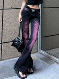 Fashion Purple Gradient Tie Dye Micro Flared Jeans Y2K Streetwear Vintage Wash Loose Casual High Waist Straight Leg Jeans