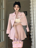 High Quality Contrast Striped Patchwork Blazer Coat + High Waist Pleated Skirt Suit Korean Fashion Sweet Two Piece Set For Women