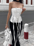 Getadme Tube Top Women Strapless Sexy Lace Up Backless Skinny Elegant Ladies Crop Tops Summer Fashion Casual Streetwear