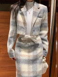 Sets for Women 2 Pieces Autumer Grey Plaid Woolen Lapel Collar Long Sleeve Half Skirt Set Elegant Sweet Temperament Casual Suit