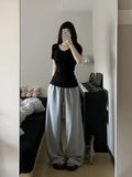 Getadme  Casual Grey Sweatpants Women Korean Style Wide Leg Sports Pants Harajuku Basic Oversize High Waist Black Trousers Female