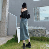 Getadme Open Half Denim Skirt Women Summer New Y2k High Waist Long Skirt Female Package Hip Skirt Jean Skirts Long Tyle Harajuku