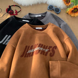 Harajuku Men Letter Print Suede Sweatshirts Vintage Unisex Y2K Women Hoodies 2023 Spring Fall New Korean Casual Male Pullovers