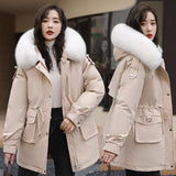 Getadme-Fashion Winter Coat Down Cotton Thicken Warm Jacket Coat Women Parkas Fur Collar Hooded Parka Cotton-Padded Outwear Jackets