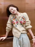 High End Heavy Industry Small Figure Embroidery Small Flower Knitted Sweater Loose Coat Autumn and Winter Sweet Women's Clothing