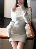 Pure Color Elegant Knitted Dress Woman Bodycon Slim Y2k Mini Dress Casual Party Korean Fashion Long Sleeve Dress 2022 Winter