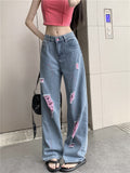 Getadme Hot Girl Torn Jeans Women's Summer High Waisted Pink Ripped Loose Draped Demin Wide Leg Pants Fashion Casual Female Clothes