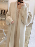 Getadme Fluffy Long Cardigan Woman Autumn Winter Knitted Sweater Female Elegant Fashion Midi Knitwear Coat Ladies Sweet Loose Cardigans