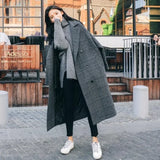 Women Coat Plaid Tweed Wool Warm Long Jackets Female Overcoat Korean Fashion Outerwear Trench Coat Clothes 2023 Autumn Winter