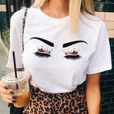 T Shirt Ladies Korean Fashion Summer Short Sleeve Cartoon Casual Female Clothes O-neck Tshirts Tops Eyelash Vintage Clothes