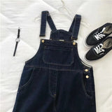 Summer Denim Overall Dress Wommen Dark Blue Suspenders  Jean Dresses Korean Casual Fashion Straight Loose Pocket Long Skirt