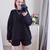 Getadme-spring and autumn new long-sleeved fashion sweater women's casual sports loose wide-leg shorts two-piece suit trend