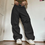 Getadme Women Y2K Cargo Pants Solid Low Waist Sweatpants Drawstring Wide Leg Baggy Trousers 2023 Summer Streetwear Punk Casual Tech Pant