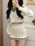 Summer Elegant Knitted Two Piece Set Women Korean Party Mini Skirt Set Female Bodycon Casual Tops + Vintage Skirt Suit 2023