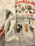 Getadme  Cat Dog Print Sudadera Fleece Loose Animal Pullovers Hooded Thick Casual Tops High Street American Women Vintage Sweatshirt