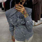 Fairy Grunge 3D Floral Plaid Shirt  90s Vintage Long Sleeve Lapel Button Women Shirt French Aesthetic Trendy Fashion Streetwear