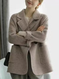 Getadme-Women's Wool Blend Trench Coat Turn-Down Collar Korean Fashion Temperament Female Clothing Autumn New Jackets for Women