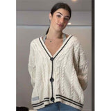 Getadme- Vintage Loose Slight Stretch Cardigan Fashion Star Embroidery Tay Women Warm Soft Sweater Ladies Casual V-neck Knitted Top