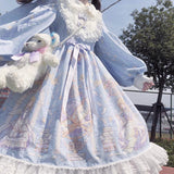 Getadme Japanese Sweet Kawaii Blue Lolita Long Sleeve Dress Fairy Dress Lolita Kawaii Sweet Lolita White Lolita Dress Harujuku Dress