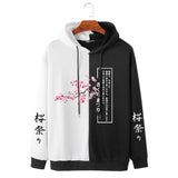 New Men's Pullover Hoodies Cherry Blossom Sweatshirts Spring Autumn Japanese 3D Print Two Tone Patchwork Hoodies