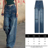 Women's Jeans Y2K Korean Fashion Overalls Women Denim Autumn Loose Wide Leg Pant Vintage Female Blue Baggy Pants Aesthetic